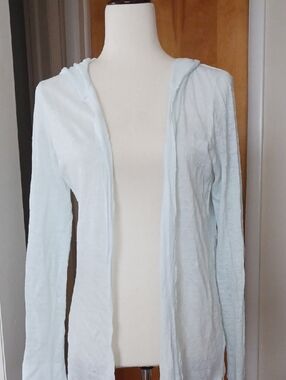 Tahari Cardigan Cover Up With Hood Long Sleeve Linen Mint Green Size S